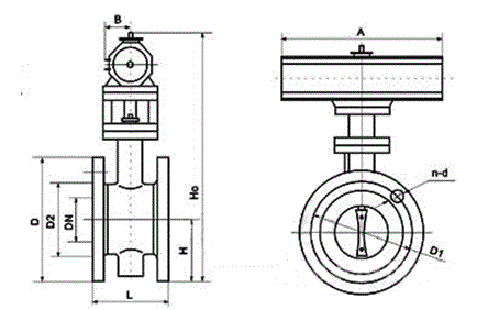 D971W系列通風(fēng)電動(dòng)蝶閥示意圖